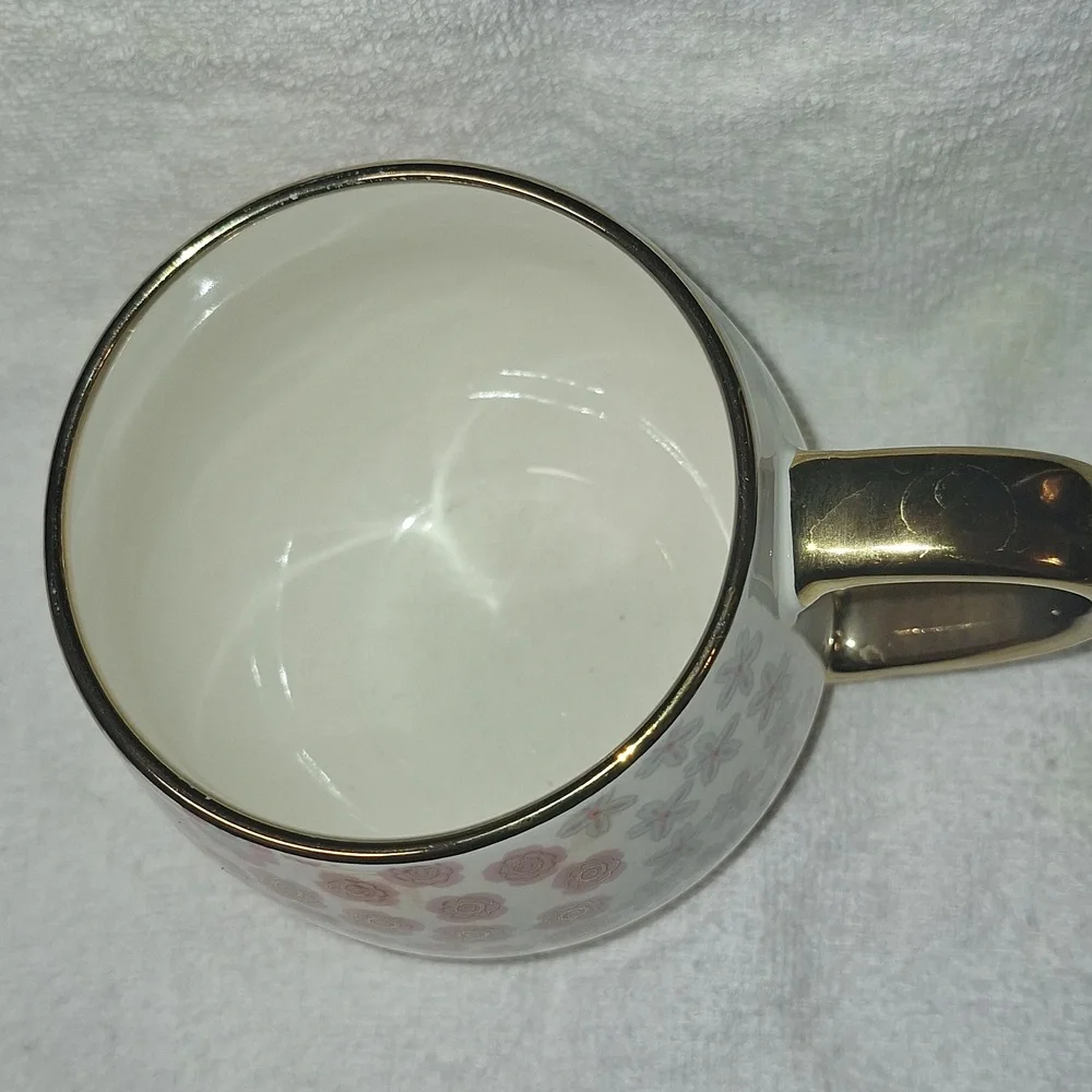 Thyme & Table Floral Coffee Mug Gold Handle Boho Pink‎ Ceramic Tea Cup Cute